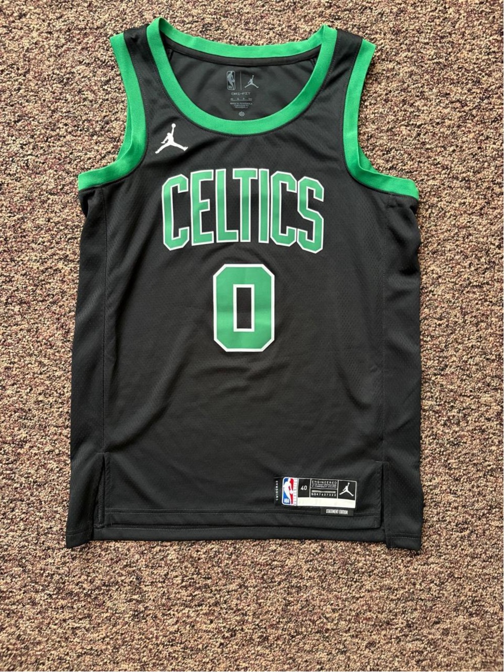 Jordan Celtics Black and Green Basketball Jersey #0